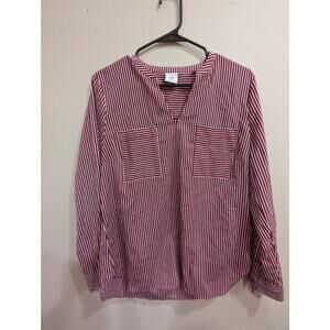 Nautical striped red white & blue long sleeve Henley neckline top, by Cabi, M